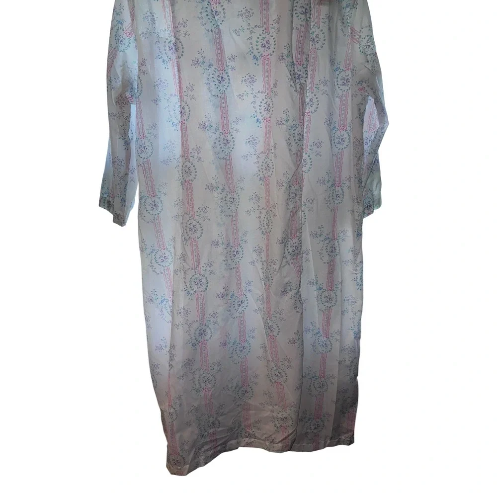 Heiress Vintage Floral Ribbon Stripe Nightgown White Pink Large Made in‎ USA NWT